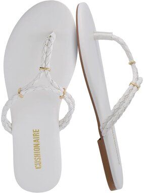 Women's Ivory Comfortable Trio Flip Flops with Braided Thong Strap Sandals